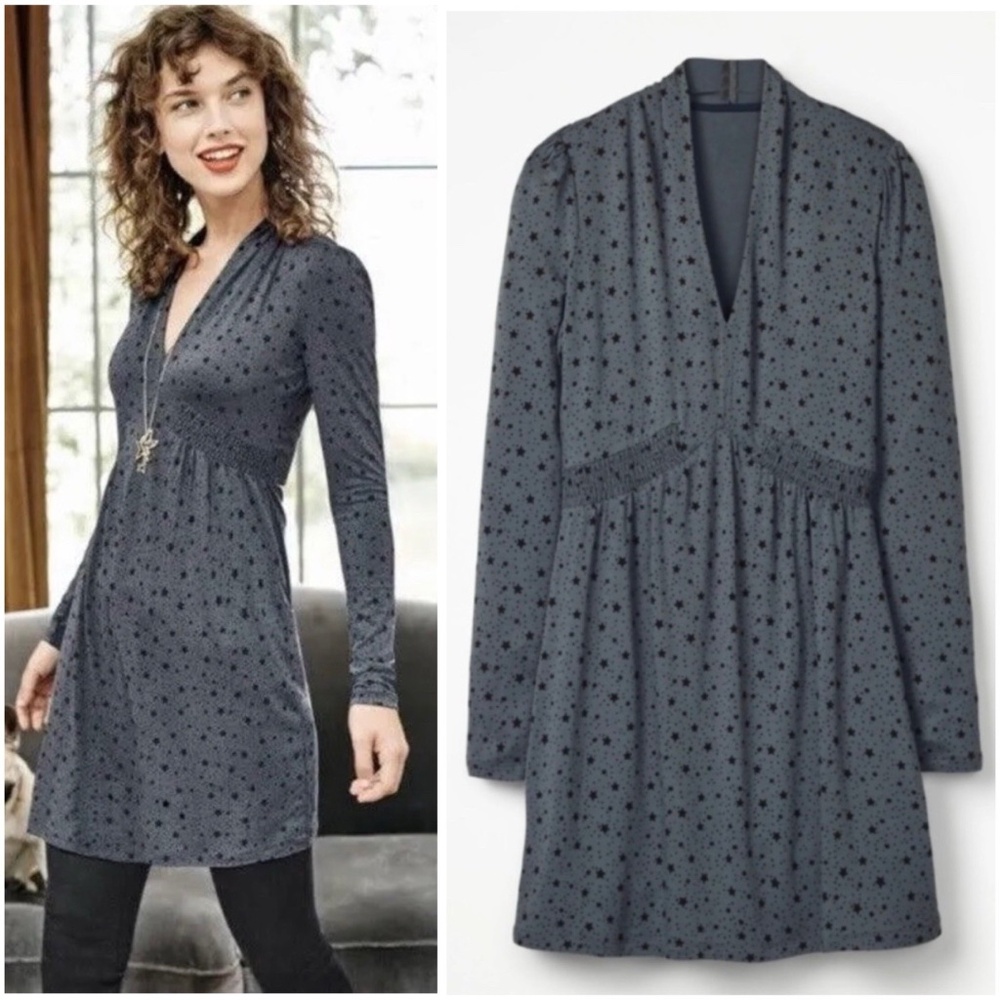 Boden Women Size 4R Betty Jersey Tunic Dress Blue Star Print Long Sleeve NWT
